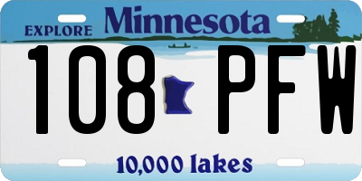 MN license plate 108PFW