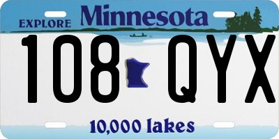 MN license plate 108QYX
