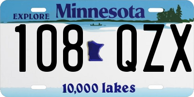 MN license plate 108QZX