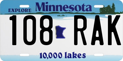 MN license plate 108RAK
