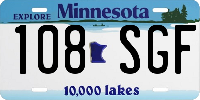 MN license plate 108SGF