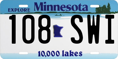MN license plate 108SWI