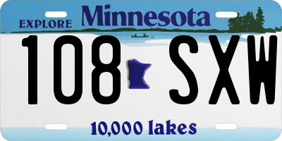 MN license plate 108SXW