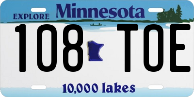 MN license plate 108TOE