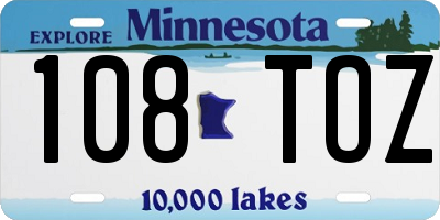 MN license plate 108TOZ