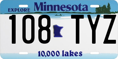 MN license plate 108TYZ