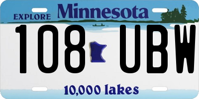 MN license plate 108UBW