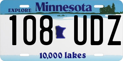 MN license plate 108UDZ