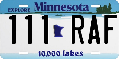 MN license plate 111RAF