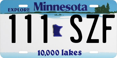 MN license plate 111SZF