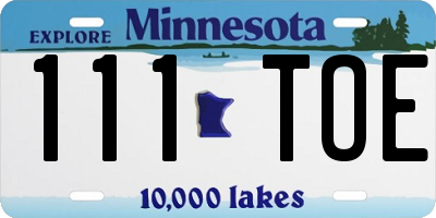 MN license plate 111TOE