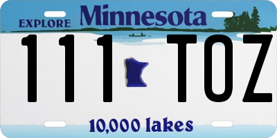 MN license plate 111TOZ