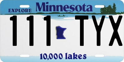 MN license plate 111TYX
