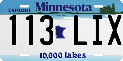 MN license plate 113LIX