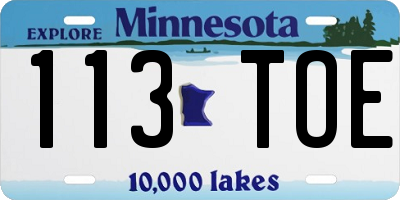 MN license plate 113TOE