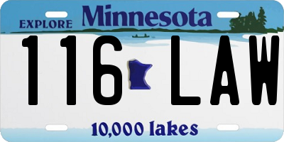 MN license plate 116LAW
