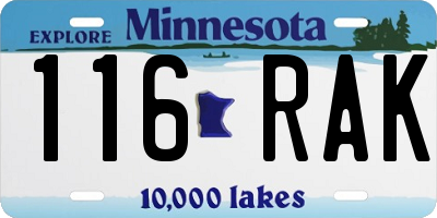 MN license plate 116RAK
