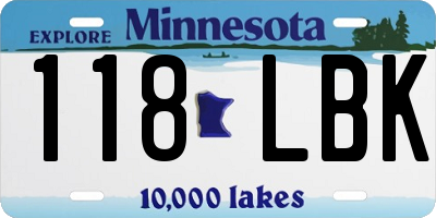 MN license plate 118LBK
