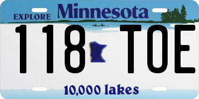 MN license plate 118TOE