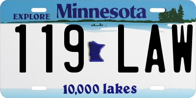 MN license plate 119LAW