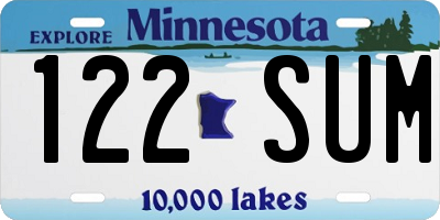 MN license plate 122SUM