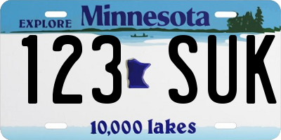MN license plate 123SUK
