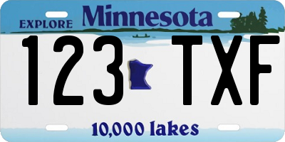 MN license plate 123TXF