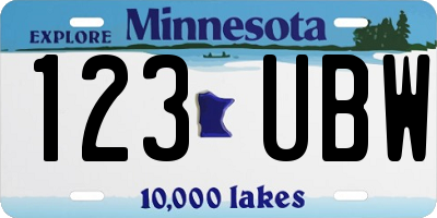MN license plate 123UBW