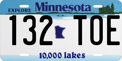 MN license plate 132TOE