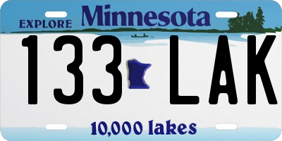 MN license plate 133LAK