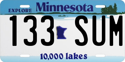 MN license plate 133SUM