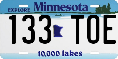 MN license plate 133TOE