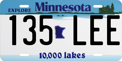 MN license plate 135LEE