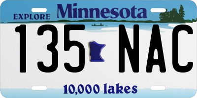 MN license plate 135NAC