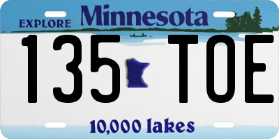 MN license plate 135TOE