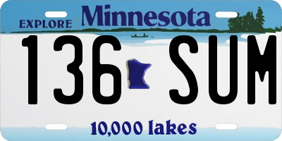 MN license plate 136SUM