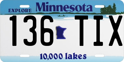 MN license plate 136TIX