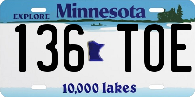 MN license plate 136TOE
