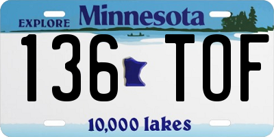 MN license plate 136TOF