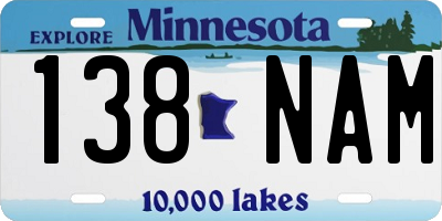 MN license plate 138NAM