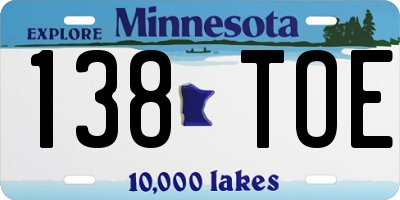 MN license plate 138TOE