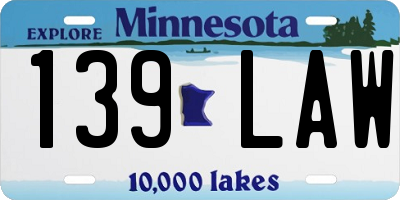 MN license plate 139LAW