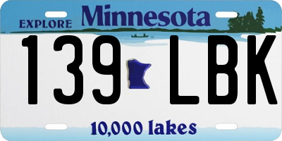 MN license plate 139LBK