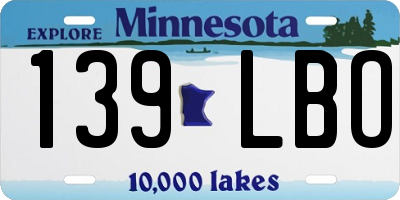 MN license plate 139LBO