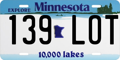 MN license plate 139LOT