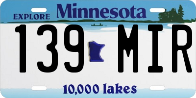 MN license plate 139MIR