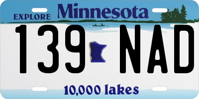 MN license plate 139NAD