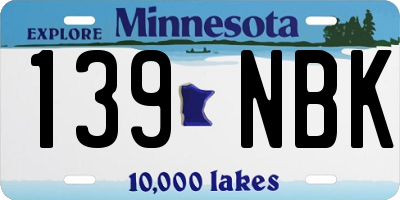 MN license plate 139NBK