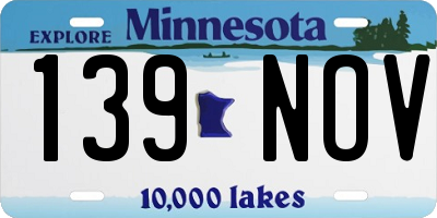 MN license plate 139NOV