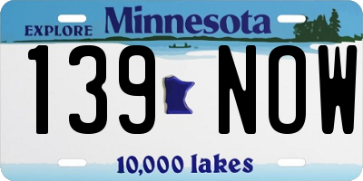 MN license plate 139NOW